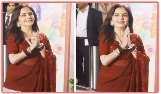 Nita ambani is the star of the night in a red saree