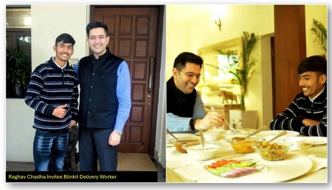 Raghav chadha invites blinkit delivery worker following low-payment video sparks debate