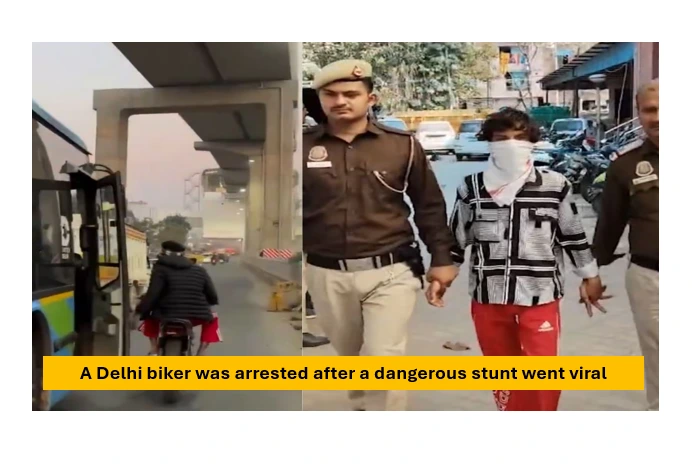 Delhi Biker Arrested After Viral Reel Shows Him Opening Doors Of Moving Vehicles 1 Delhi biker arrested